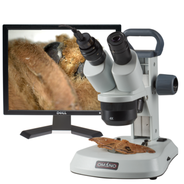 Omano Stereo Microscope with Camera - OM124L Rechargeable LED Stereo Microscope 10x, 20x, 40x Camera Package